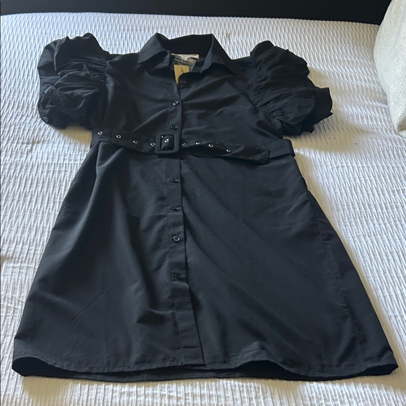 Chic Black Belted Mini Dress - Picture 1 of 7